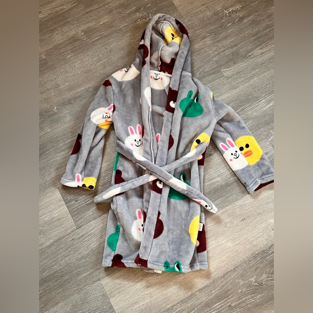 Kids Gray Hooded Pajamas with Animal Print